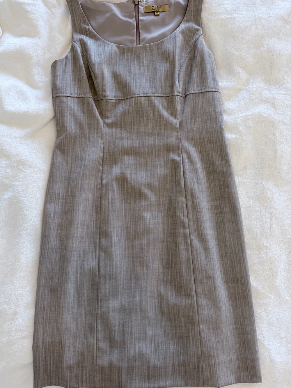 Alex Marie Taupe Pinstriped Sleeveless Sheath Dress